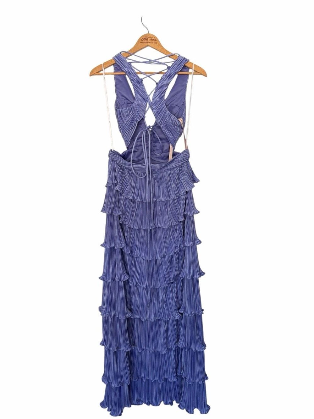 Lulus Beauty Icon Lavender Satin Pleated Tiered Lace-Up Maxi Dress Size M - Picture 5 of 12